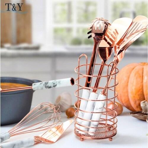 T&Y 2021 New 7/8pcs High-End Rose Gold Stainless Steel Cooking Utensil Sets for Modern Cooking and Serving, Copper Kitchen Tools