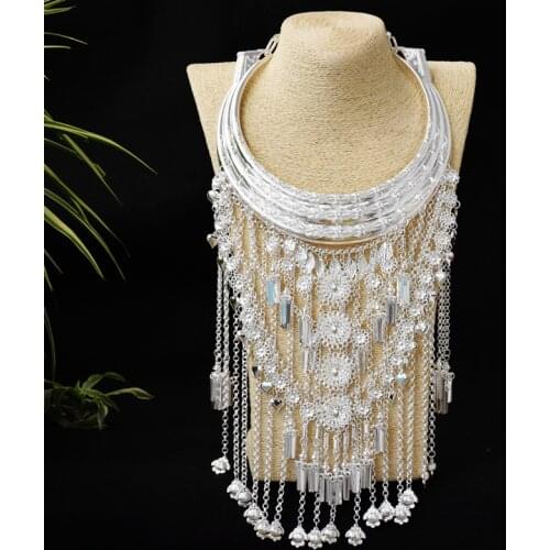 Miao Necklace Chinese Folk Style Vintage Miao Silver Large Collar Dance Costume Jewellery Tassel Accessories Hmong Necklace