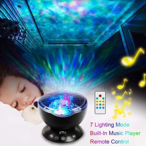 Ocean Wave Projector LED Night Light Remote Control With USB Powered TF Cards Music Player Speaker Aurora Projection