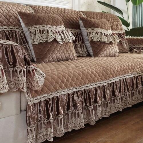 Luxury Flannel Sofa Cover Brown Crystal Velvet Sofa Towel Non-slip Plush Cushion Soft Comfortable Settee Slipcover Pillowcase