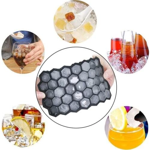 37 Grids Silicone Honeycomb Ice Cube Tray with Lid DIY Ice Cube Mold Black
