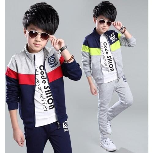 Boys Tracksuit 2021 Spring Children Clothing Sets Cotton T-Shirt + Pants 2 Pcs Sport Suit Boy Clothes Set Costumes For 12 14 Y