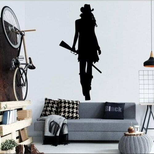 Texas Cool Cowgirl With Wild Rifle Gun Silhouette Wall Mural Home Livingroom Cool Creative Decor Wall Decal Stickers M-60