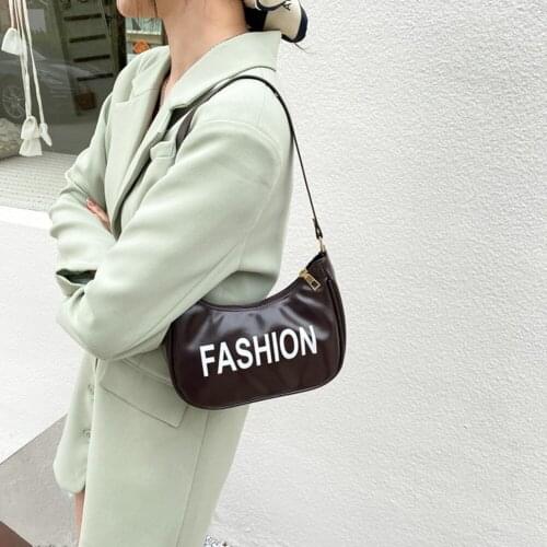 Retro Trend Handbags Womens PU Leather Letters Printing Shoulder Underarm Bag Casual Lady Small Hobos Shopper Makeup Bag Purses