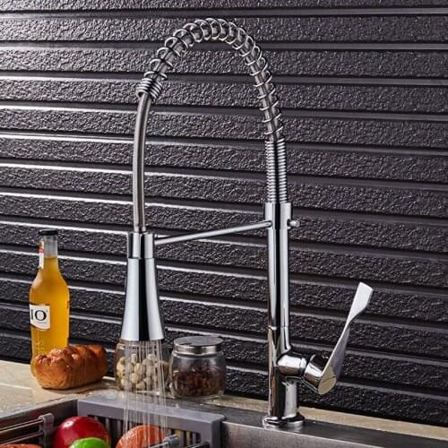 Spring Style Kitchen Faucet Brushed Nickel Faucet Pull Out Torneira All Around Rotate Swivel 2-Function Water Outlet Mixer Taps
