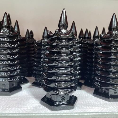 1pcs High Quality Natural Black Obsidian Wenchang Tower Decoration Academic Business Supplies Desktop Crafted Ltems Home Decorat