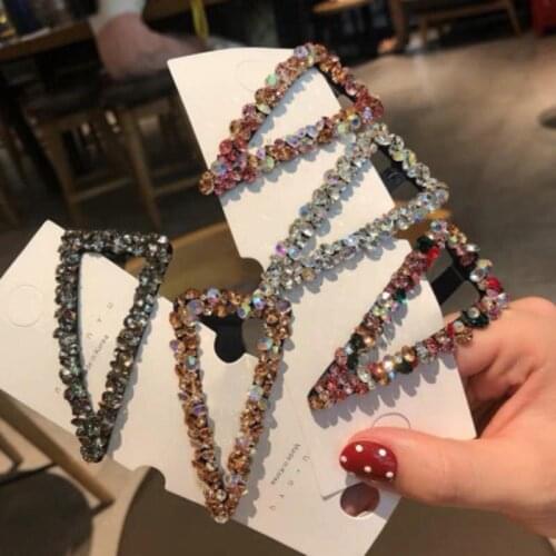 Women Fashion Metal Hollow Hair Clip Triangle Crystsl Rhinestones Hairpin Gold Silver Color Barrettes Hair Accessories