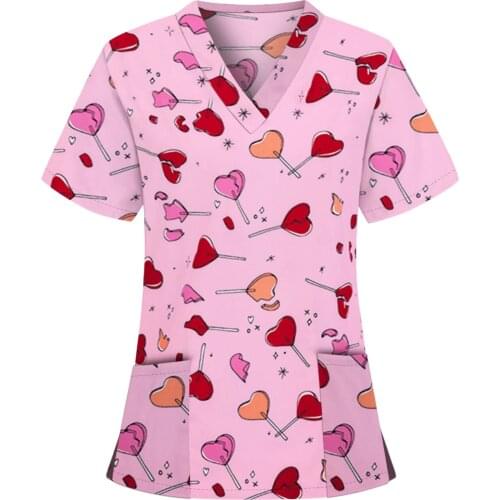 Uniforme Enfermera New Women Blouse Animal Print Fashion Short Sleeve V-neck Tops Working Uniform Blouse Nurse Overalls 2021