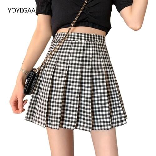 Women Plaid Skirts Mini Cute Female Pleat Skirt Harajuku Preppy Style Ladies Short Skirts with Safety Pants Casual A-line Skirt