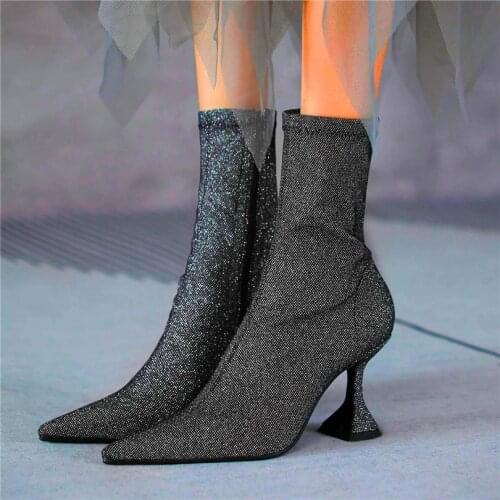 Sexy Party Pumps Womens Pointed Toe Ankle Boots Kitten Heel Bling Glitter Shiny Shoes Oxfords Punk Goth 34 35 36 37 38 39 40