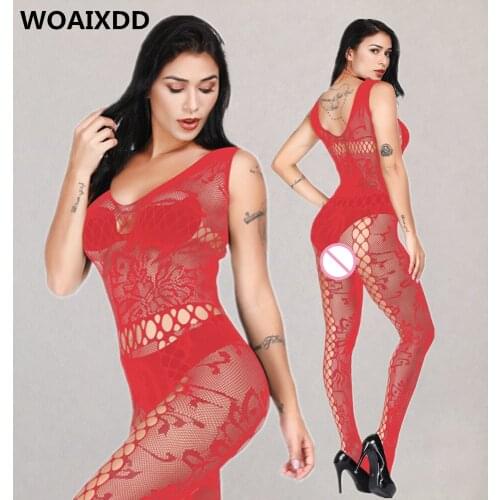 Women Open Crotch Transparent Full Body Stocking Erotic Hollow Out Printed Pantyhose Sexy Teddy Babydoll Underwear Porn Lingerie