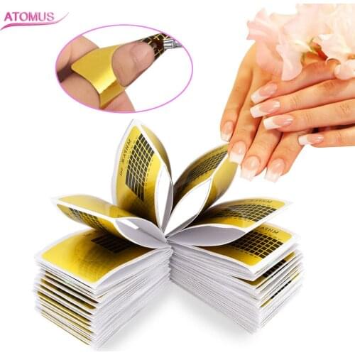 100pcs/packs Nail Art Extension Sticker Polish Gel Tips Gold U Shape French Tips Guide Nail Art Form Manicure Styling Tools