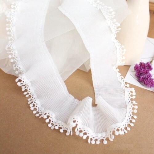 2meters/lot Exquisite white chiffon small pleated lace trim accessories small embroidery lace width 6.5 cm X108