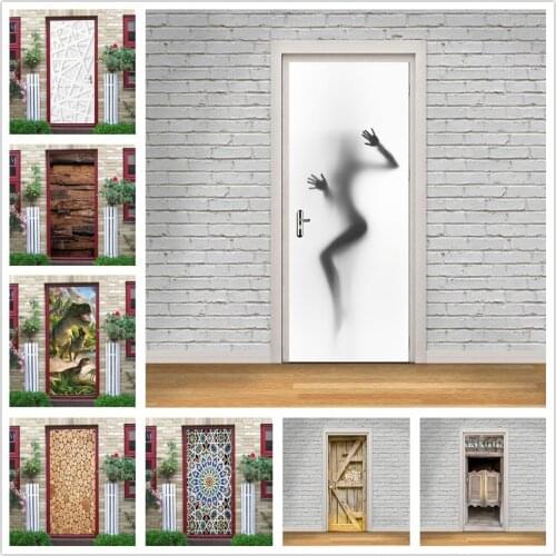 2pcs/set Simple Style Door Decoration Vinyl Peel and Stick Wallpaper Removable Posters Mural Decals Home Design stickers porte