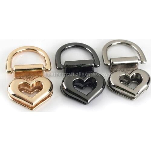 2pcs Metal Bag Side Anchor Gusset Hanger Clamps Heart Shape Bag Side Edge Anchor Link Hardware with D Rings for Bag Purse