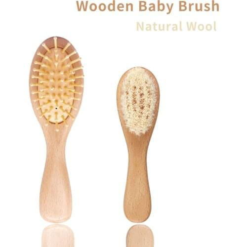 2021 New Natural Baby Wooden Wool Brush Comb Set Portable Head Massage Comb Hairbrush For Newborns Baby Care