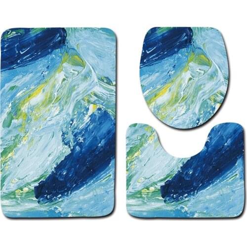 3pcs/set Vintage Blue Green Color Print Anti-slip Bathroom Floor Mat Home Decor Shower Velvet Toilet Cover Bath Carpet Rugs Set