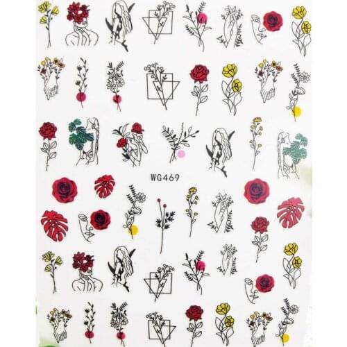 3D Nail Stickers Geometric Rose Flower Girl Sliders for Nails Art Decoraciones Adhesive Foil Design All for Manicure Accessories