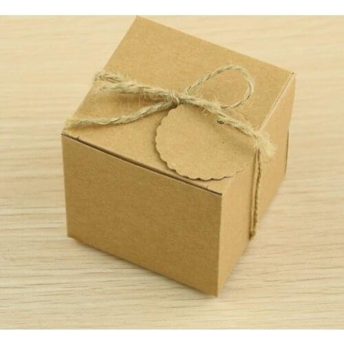 50 Pieces/lot) 5x5x5cm DIY Vintage Square Wedding box Favors For Party decorations box and Bridal shower Kraft box Packing