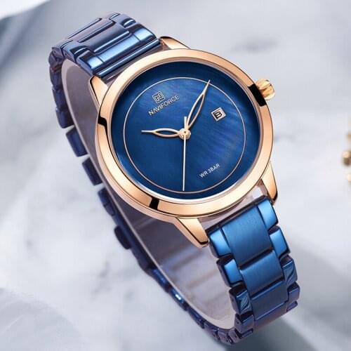 2021NAVIFORCE New Women Watch Top Brand Luxury Blue Ladies Wristwatch Calander Stainless Steel Strap Simple Fashion Female Clock