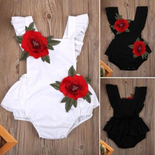 Toddler Infant Baby Girls Sweet 3D Embroidery Flower Jumpsuit Sleeveless Sunsuit Outfits Clothes Playsuit