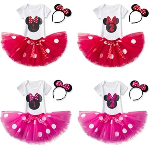 Infant Girls Mini Mouse Costume Short Sleeve Summer Baby Birthday Party Dress Number 1 Pattern Clothes for Baby Girl 2 Year