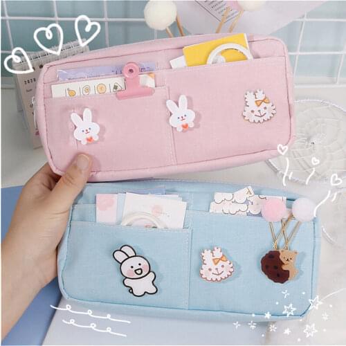 1pc Large-capacity Cartoon Pencil Case Canvas Simple Hand Account Bag Small Fresh Student Storage Bag Student Stationery