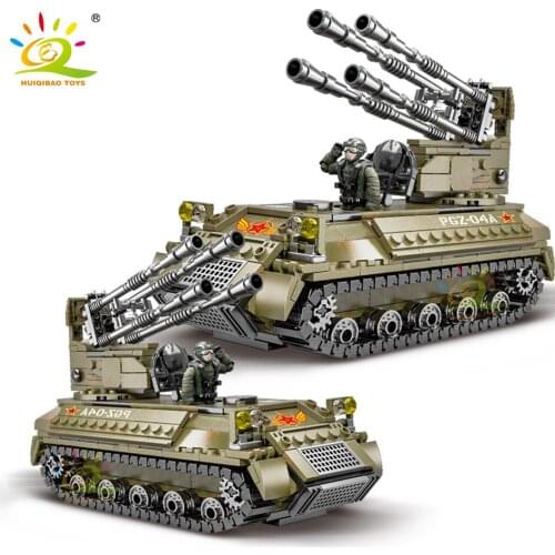HUIQIBAO TOYS 489Pcs Military Armored Tank Building Block Army Weapon Car Bricks Set with 2 Soldier For Children Kids Gift