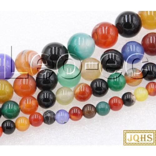 JQHS 6 8 10mm natural Round MIX Multicolor agates Loose Beads Strand For Jewelry Making DIY 15" V1202
