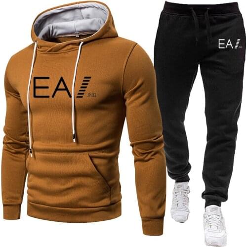 Tracksuit Men Fashion Hoodies Men Suit Printing Sets Men Sweatshirts+Sweatpants Autumn Winter Fleece Hooded Pullover 2 Piece Set