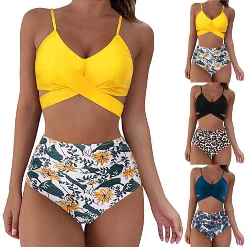 Swimwear Women Swimsuits Print Bikinis Sexy Women Swimsuit High Waist bathing suit Beach wear 2 Piece Bathing Criss Cross