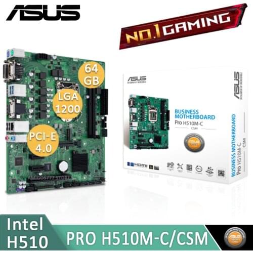 LGA 1200 Asus PRO H510M-C/CSM Motherboard ASUS COM PCIe 4.0 ACCE DDR4 3200MHz TPM M.2 SSD LPT Intel H510 Comercial Placa-Mãe New
