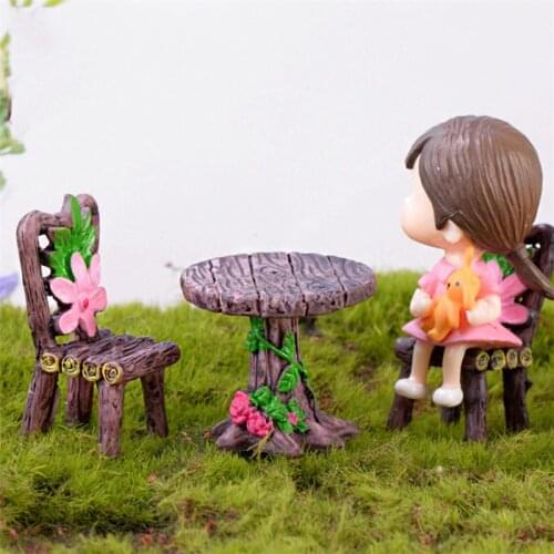 Mini Home Furniture Table And Chair Garden Miniatures Figurines Pretend Toy Doll House Decor Accessories