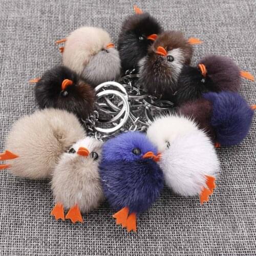 Fashion Cute Fur Soft Chicken Keychain- Color Random Animal Bag Car Key Accessories Hanging