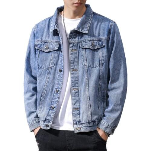 2021 Men Autumn Denim Jackets Mens Casual Tide Brand Classic Cotton Coat Tooling Outwear Male Trend Solid Color Jeans Jackets