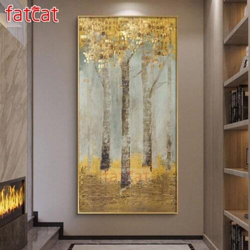 FATCAT Vintage Abstract Golden Rich Tree Large Diy Diamond Painting Full square round drill 5d Diamond Embroidery Kits AE2881