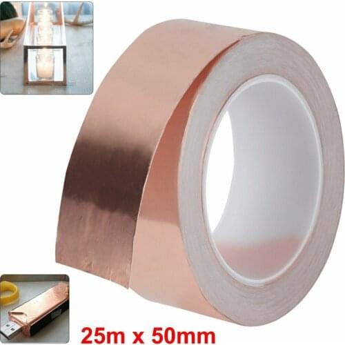 50mm 20 Meters Single Side Conductive Copper Foil Tape Strip Adhesive EMI Shielding Heat Resist Tape