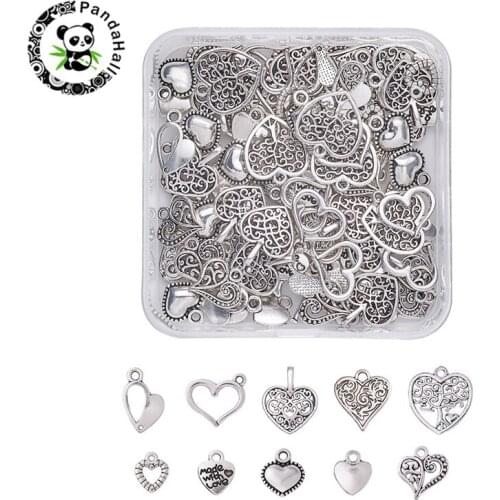 Pandahall 100pcs Tibetan Silver Color Mixed Heart Charms Pendant Jewelry Making for Necklace Bracelet DIY Making