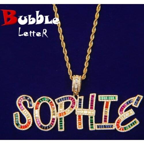 Custom Name Plates Pendant Colorful Baguette Women Hip Hop Jewelry