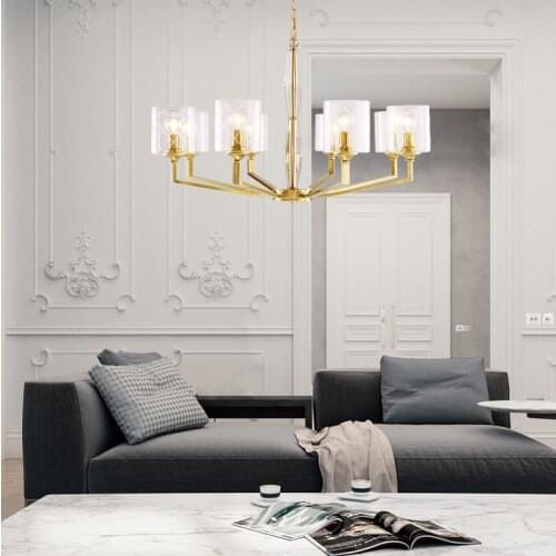 Postmodern living room lamp Nordic minimalist creative bedroom study dining room long light luxury copper glass chandelier