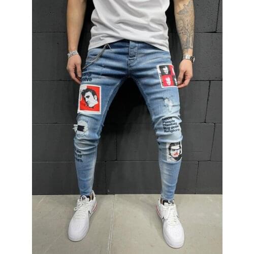 Premium Blue Good people Stickers Slim Fit Jeans