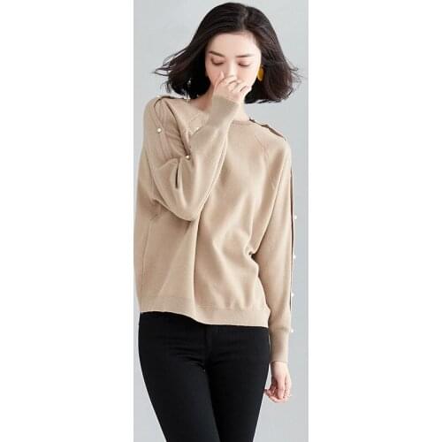 Nail Pearl Autumn Winter Pullover Sweater Womens Pure Color Loose Knitted Bottom Sweaters Long Sleeve Round Collar Tops H9381