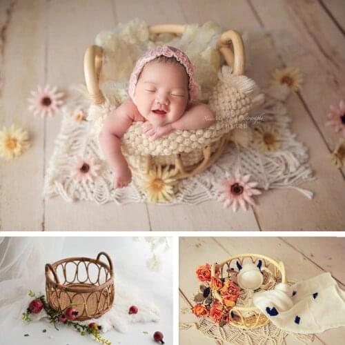 Newborn Photography Props Hand Made Retro Primary Color Rattan Basket Baby Photo Shoot Posing Bed Furniture Boy Girl Accessories
