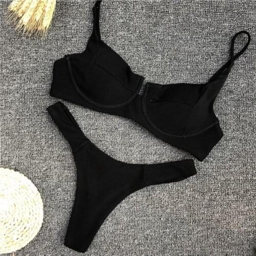 2021 Sexy Women Two Pieces Bikini Set Solid Push up Padded Bandage Swimwear Swimsuit Summer Bathing Suit Brazilian Bikinis