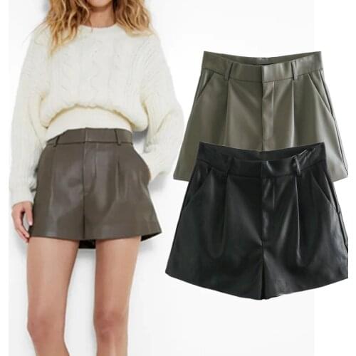 Jenny&Dave Women Short England Style Vintage Leather High Waist Pu Mom Shorts Women Casual Bermuda Loose Feminino Plus Size