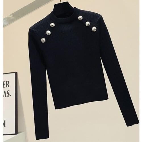 Shintimes Jumpers Button Fall Clothes For Women 2020 winter Knitted Sweater Long Sleeve Woman Sweaters Black Pull Femme Hiver
