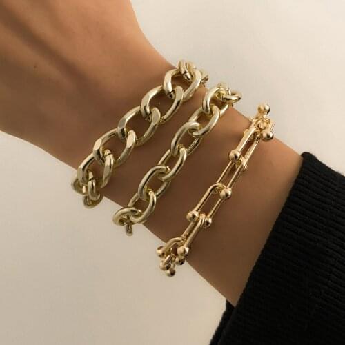 DIEZI Vintage Hip Hop Gold Silver Color Chain Bracelet Sets For Women Men Multilayer Bracelet Bangles Jewelry 2021 New Gifts