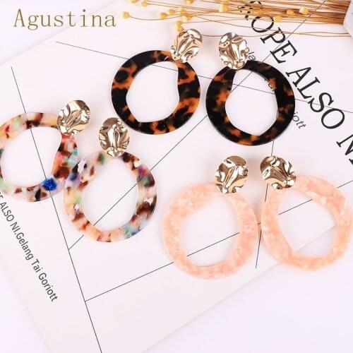 Acrylic Earrings For Women Large Round Leopard Korea Statement Bohemian Long Drop Geometric Dangle metal Earrings New Resin