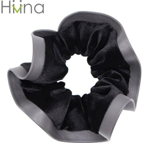 New arrival Fashion women elegant velvet Hair bands with PU Black hair scrunchies girls hair Tie Accessories Ponytail Holder