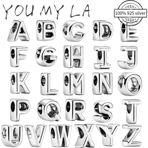 Free Shipping 100% 925 Sterling Silver Letter Alphabet Charm Fit Original Bracelet For Women DIY Jewelry S925 Beads